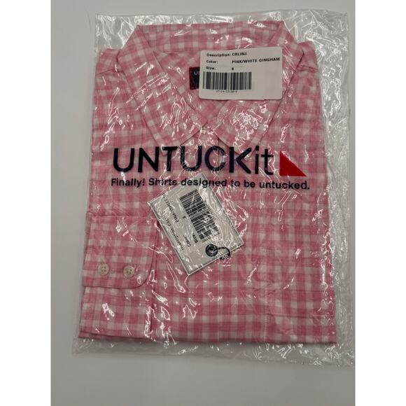 UNTUCKIT Calina Gingham Button Up Long Sleeve Shirt Cotton Pink White Size 8 - Picture 7 of 9
